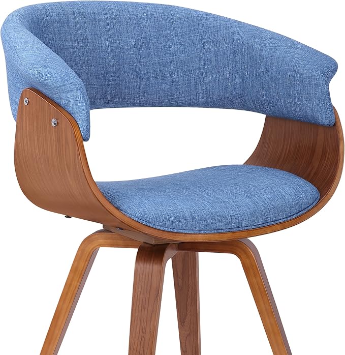 Armen Living Summer Mid-Century Chair in Blue Fabric with Walnut Wood Finish - Set of 6