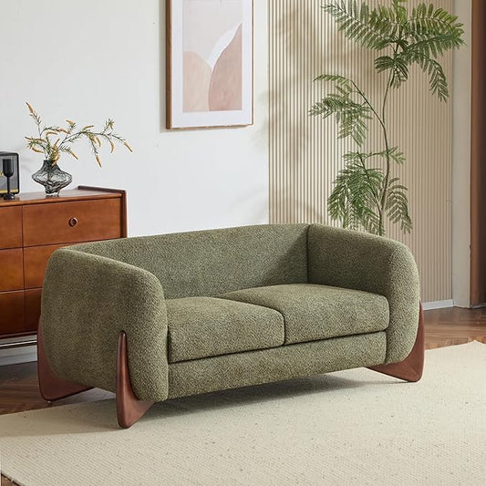 Christopher Knight Home Alma 63" Boucle Loveseat with Wood Legs, 2 Seater Sofa Couches for Living Room, Upholstered Couch Chair, Soft Seating Lounge Sofa Chair, Cozy Loveseat with Armrest, Olive Green