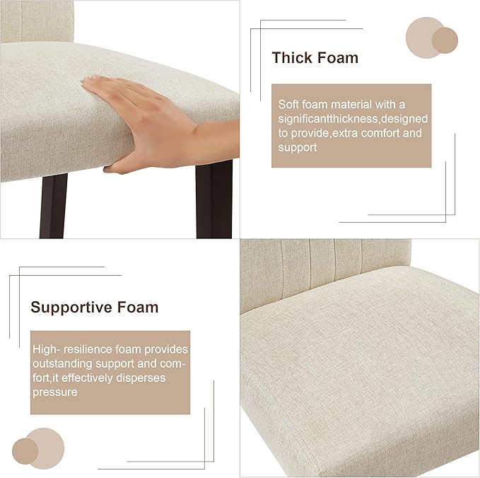 VECELO Upholstered Dining Chairs Set of 6, Modern Fabric and Solid Wood Legs & High Back for Kitchen/Living Room- Beige