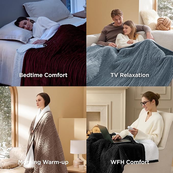 Bedsure GentleSoft Electric Blanket Full Size - Soft Ribbed Flannel Heated Blanket with 6 Heat Settings, Heating with 10 Time Settings, 8 hrs Timer Auto Shut Off, Gifts for Grandma (72"x84", Brown)