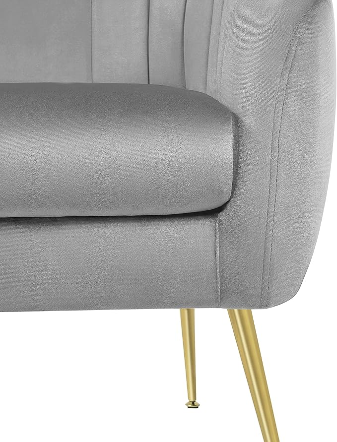 Yaheetech Modern Vanity Chair, Velvet Soft Accent Chair with Gold Metal Legs, Tufted Armchair Chaise Lounge for Living Room/Bedroom, Gray