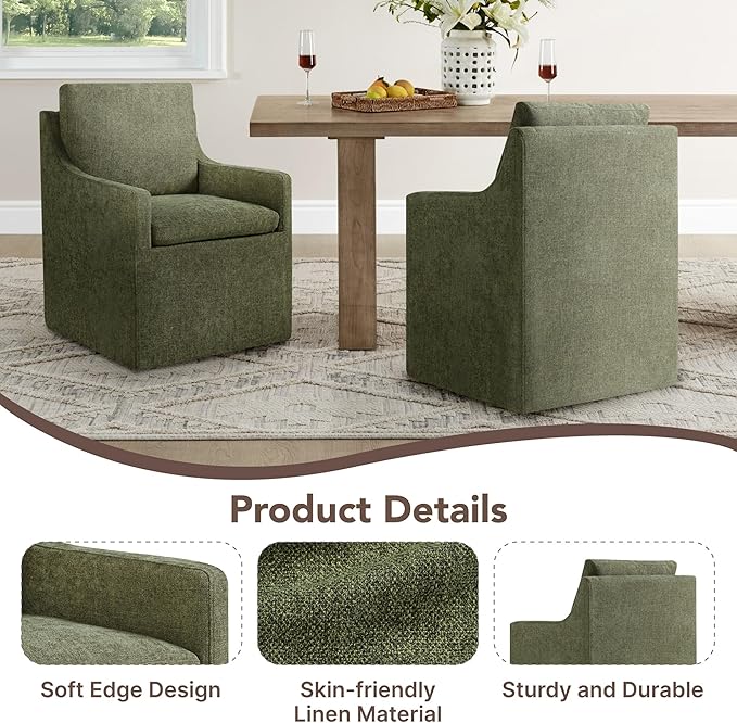 Upholstered Dining Chairs Set of 4, Modern Dining Room Chairs with Casters & Washable Cover, Rolling Accent Chair with Hidden Storage for Kitchen, Farmhouse, Living Room, Green, 4 Box