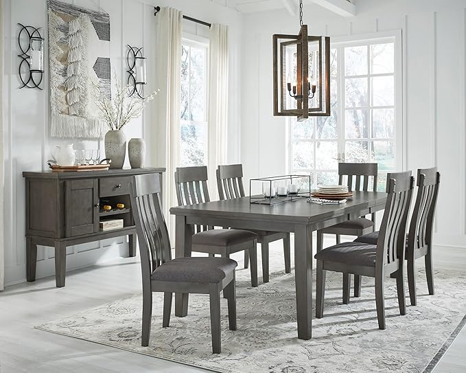 Signature Design by Ashley Hallanden Modern Farmhouse Rectangular Dining Room Butterfly Extension Table with Self-Storing Leaf, Seats Up to 6, Wood, Dark Gray