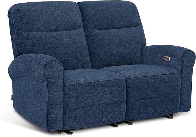 MCombo 64.6" Wall Hugger Power Loveseat Recliner Sofa with USB Ports, Reclining Loveseat for Small Spaces Living Room RV, Fabric PR635M1 (Navy Blue)