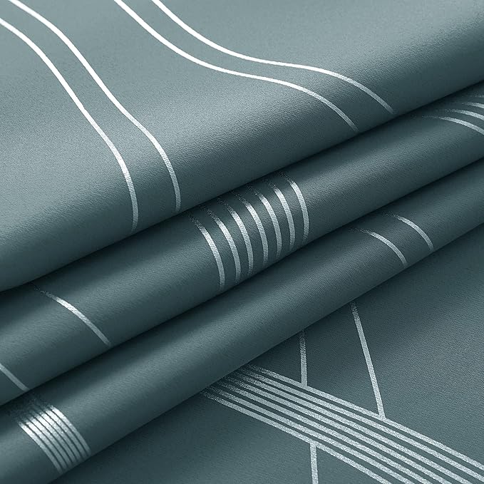 NICETOWN Blackout Curtains Panels for Living Room, Greyish Blue, 52" Wide x 84" Long, 2 Panels, Sound Reducing Thermal Insulated Wave Line Foil Print Design Curtains for Patio Sliding Glass Door