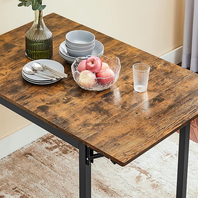VASAGLE Extendable Dining Table Bundle with 2 Chairs and 2 Benches, Dining Set, for Living Room, Kitchen, Steel Frame, Easy Assembly, Rustic Brown and Ink Black UZH2504043
