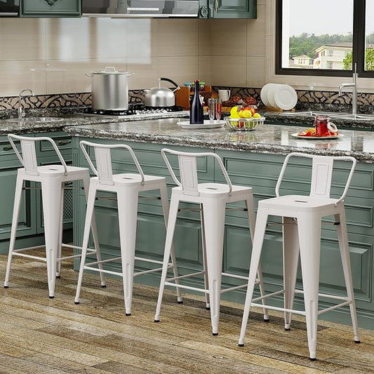 Tongli Metal Bar Stools Set of 4 Barstools Counter Height Bar Stools with Back Industrial Bar Stool Indoor Counter Stool Kitchen Island Stools Modern Bar Chair 26inch White Cream