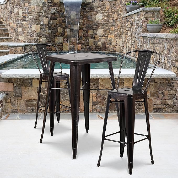 Flash Furniture Lily Commercial Grade 4 Pack 30" High Black-Antique Gold Metal Indoor-Outdoor Barstool with Removable Back
