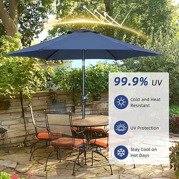 7.5FT Patio Umbrella, Outdoor Table Umbrella, Market Umbrella with Push Button Tilt and Crank for Garden, Lawn, Deck, Backyard & Pool