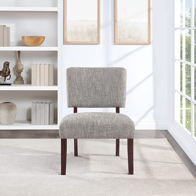 OSP Home Furnishings Jasmine ‎Mid-Century Modern Accent Chair with Wood Legs, Tweed Charcoal Fabric