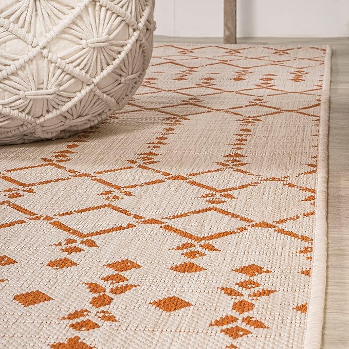 JONATHAN Y Moroccan Geometric Indoor Outdoor Round Area Rug 5 Ft Cream/Orange, Ourika Textured Weave for Backyard, Patio, Porch, Easy-Cleaning, High Traffic, Pet-Friendly, Non-Shedding (SMB108O-5R)