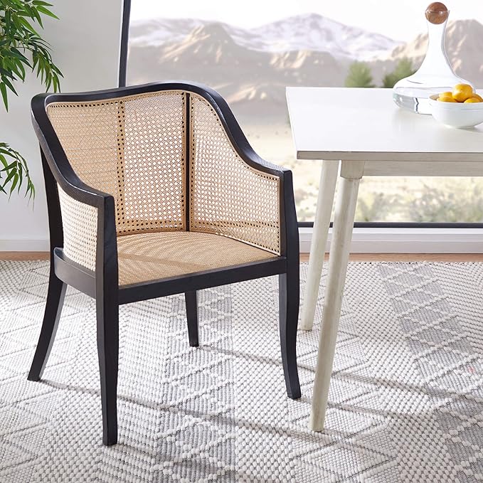 SAFAVIEH Home Collection - Maika Black & Natural Brown Solid Wood & Cane Rattan Dining Chair, Fully Assembled (DCH9500D)