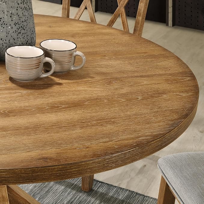 Roundhill Furniture Windvale Cross-Buck Base Dining Table, Brown