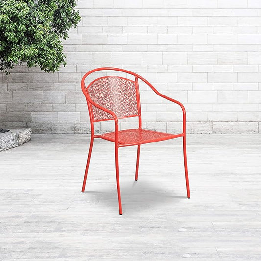 Flash Furniture Oia Commercial Grade 5 Pack Coral Indoor-Outdoor Steel Patio Arm Chair with Round Back