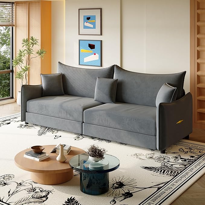 Eafurn 82" Oversized Loveseat Convertible Pull Out Sleeper Sofa Couch Bed King Size, 3-in-1 Sleeper Loveseat Sofa Lounge Chaise with Pull Out Bed and Curved Armrest | Removable Cushions