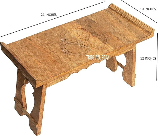 Tribe Azure Fair Trade Altar Table, Meditation Table, Puja, Meditation Wood Wiccan Altar Buddhist, Japanese, Small Low Side Chabudai Coffee Floor (Tea Table)