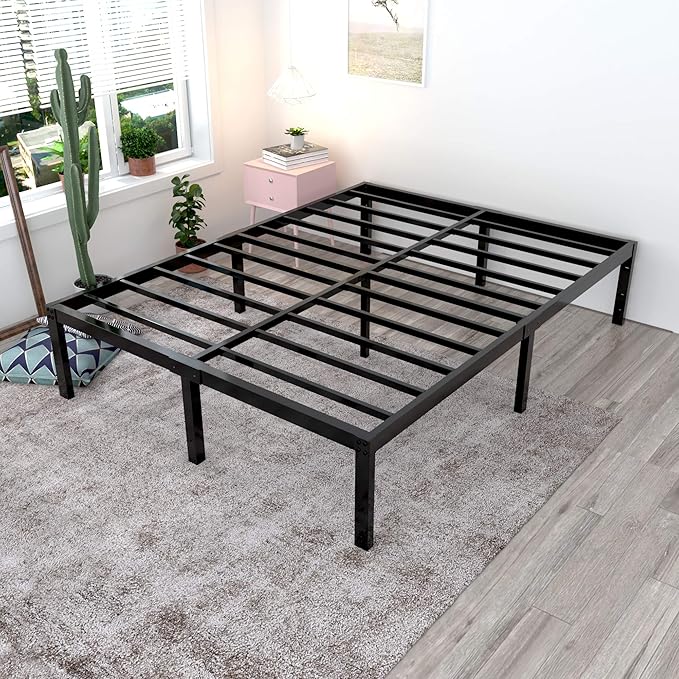 18 Inch Tall 3500lbs Heavy Duty Bed Frame Metal Platform/Maximum Storage/Mattress Foundation/Steel Slats Support/Noise Free/Box Spring Replacement,Cal King