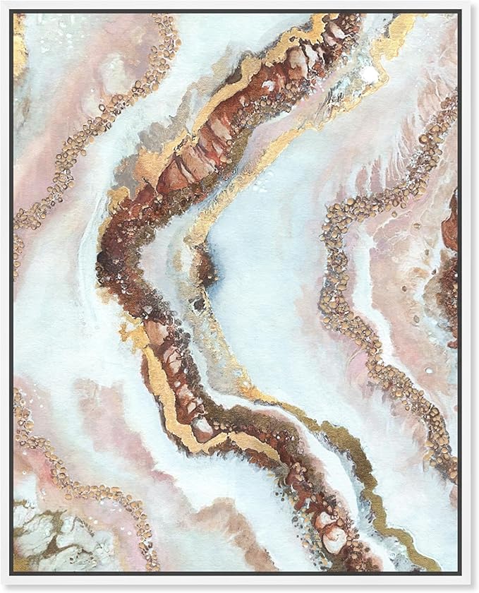 Art Remedy Blush Geode Framed Mineral, Agate & Geode 1 Piece Canvas Wall Art, 37" x 46", White Frame