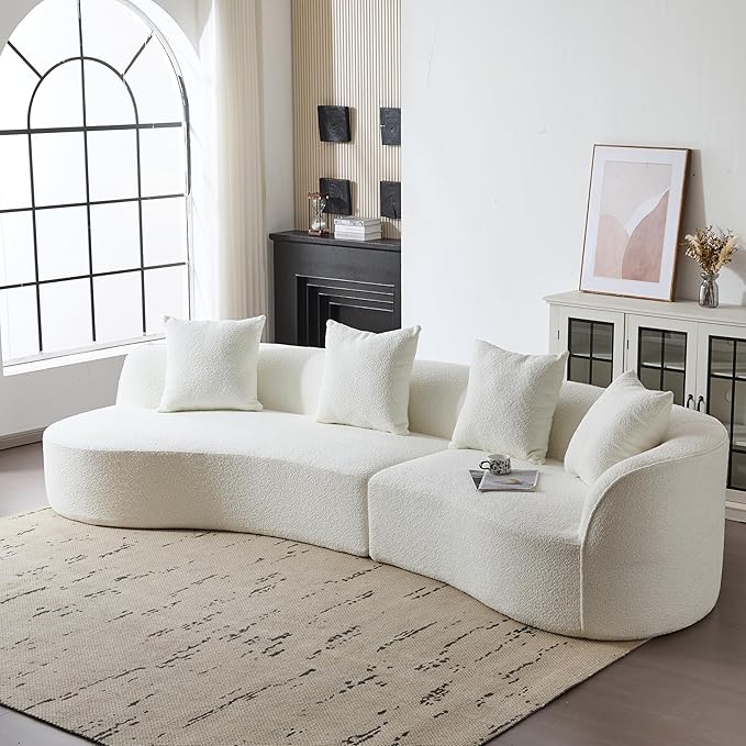Christopher Knight Home Braebt 126" Modular Sofa with 4 Throw Pillows, Curved 5-Seater Large Sofa Couches, Comfy Upholstered Sectional Cloud Couch for Living Room, Study, No Assembly Required, Beige