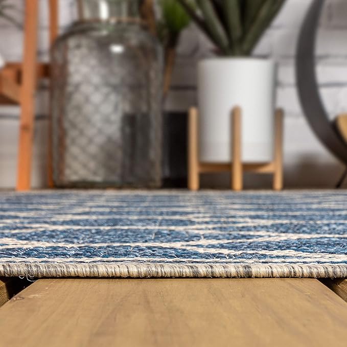 JONATHAN Y Moroccan Trellis Indoor Outdoor Round Area Rug 8 Ft Navy/Gray, Trebol Textured Weave for Backyard, Patio, Porch, Easy-Cleaning, High Traffic, Pet-Friendly, Non-Shedding (SMB109D-8R)