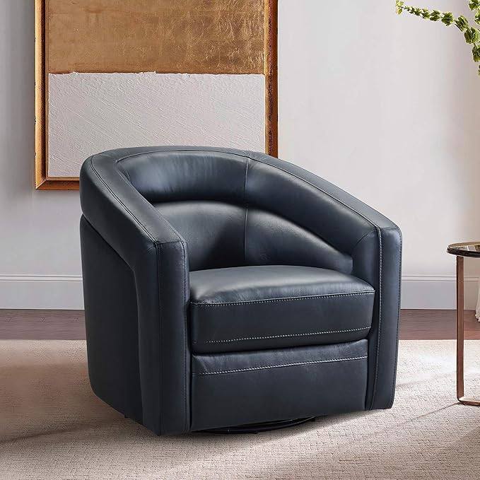Armen Living Desi Contemporary Leather Swivel Living Room Accent Chair, 32" Wide, Black