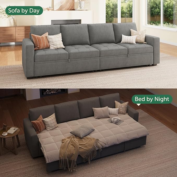 HONBAY Modular Sectional Sleeper Sofa with Pull Out Couch Bed, Convertible Sectional Couches for Living Room,Warm Grey