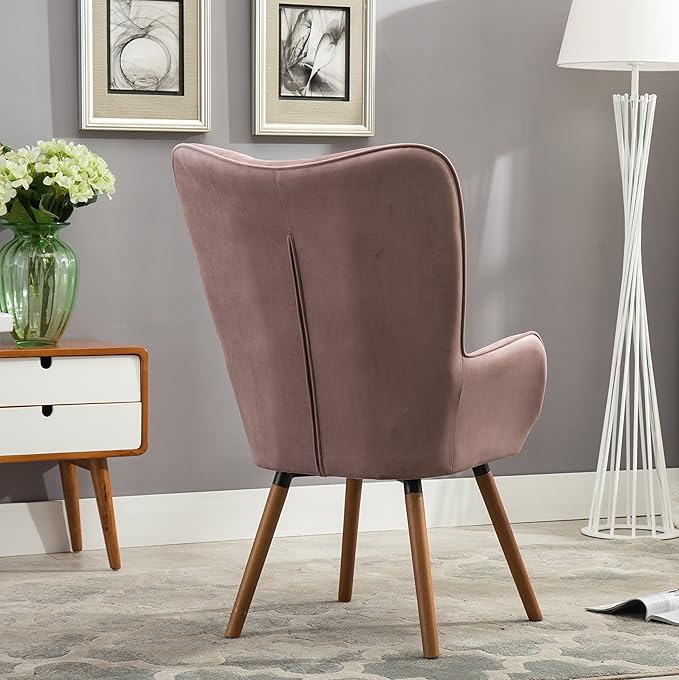 Roundhill Furniture Doarnin Contemporary Silky Velvet Tufted Button Back Accent Chair, Mauve