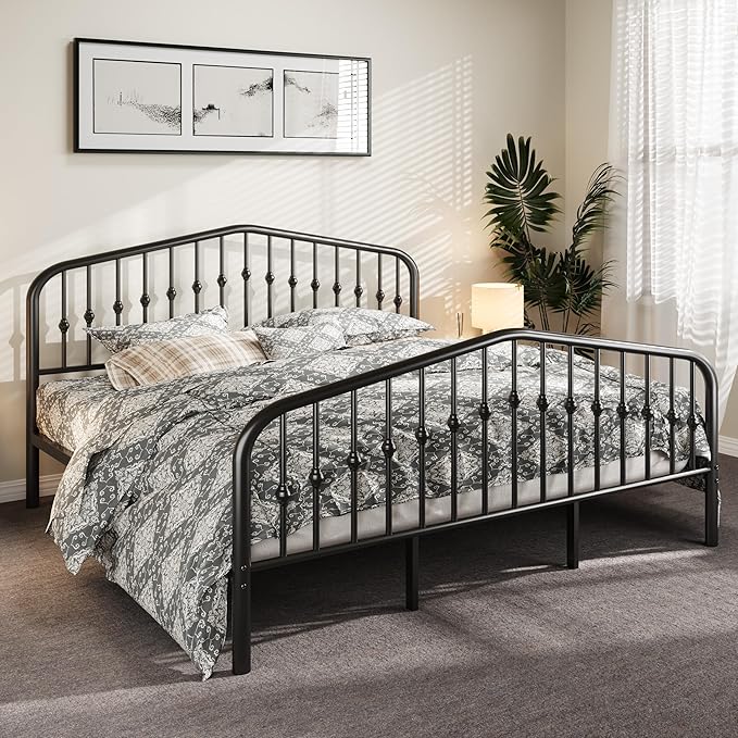 Allewie King Size Metal Platform Bed Frame with Vintage Style Wrought Iron Headboard and Footboard, No Box Spring Needed, Easy Assembly, Black