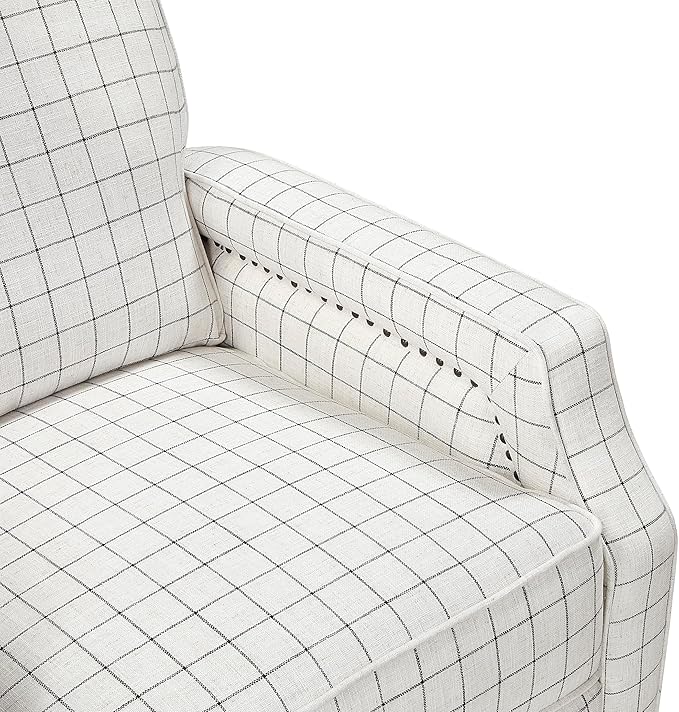 Lexicon Pushback Recliner Chair, Plaid Textured Fabric Armchair Push Back Reclining Chair, Nailhead Trim, Solid Wood Legs, Easy Assembly for Living Room/Office/Apartment, Off-White