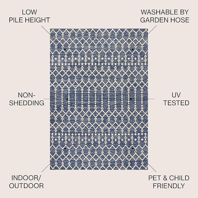 JONATHAN Y Moroccan Geometric Indoor Outdoor Round Area Rug 9 Ft Navy/Beige, Ourika Textured Weave for Backyard, Patio, Porch, Easy-Cleaning, High Traffic, Pet-Friendly, Non-Shedding (SMB108K-9R)