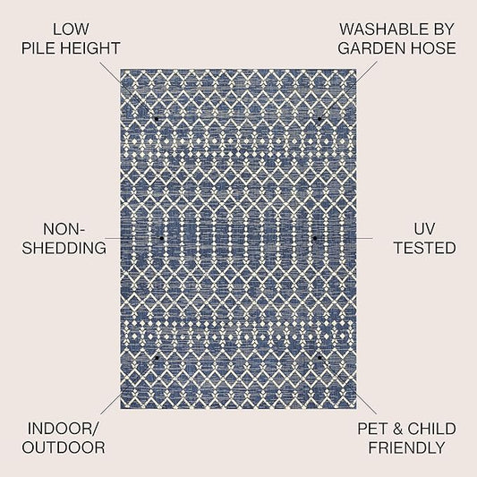 JONATHAN Y Moroccan Geometric Indoor Outdoor Area Rug 4X6 Navy/Beige, Ourika Textured Weave for Backyard, Patio, Porch, Easy-Cleaning, High Traffic, Pet-Friendly, Non-Shedding (SMB108K-4)