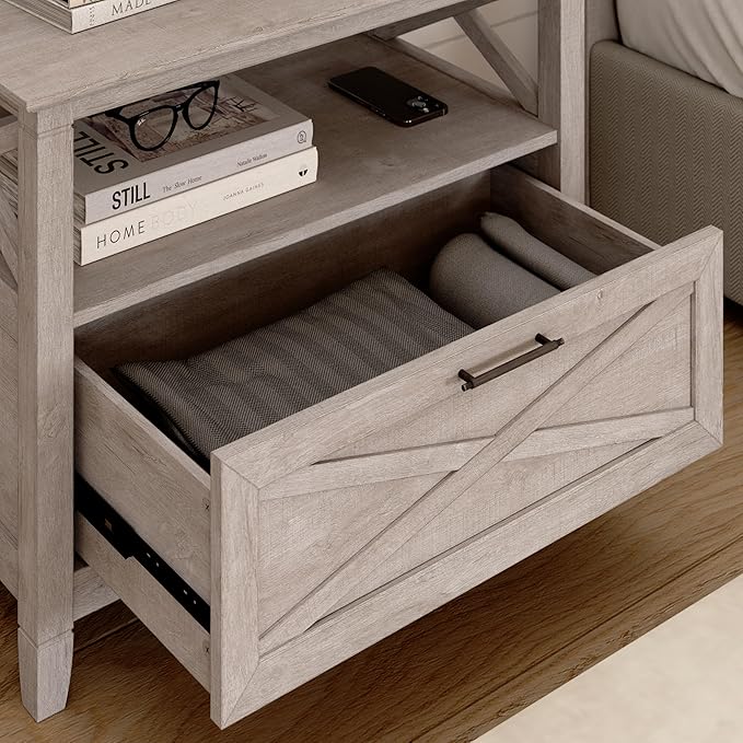 Bush Home 32-inch Nightstand with Drawer, Bedroom Furniture, Key West Collection, Washed Gray