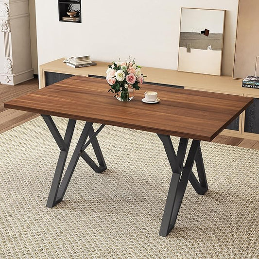 Christopher Knight Home Quillson 59.04" Rectangular Dining Table, Walnut Finish Kitchen Table, Open X Metal Legs, Dining Table for 4, Industrial Table for Dining Room Kitchen Home, Walnut+Black