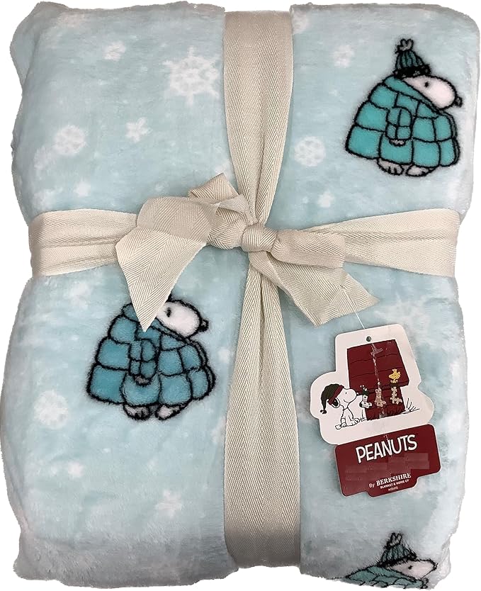 Berkshire Blanket & Home Co Peanuts Winter Blanket, Polyester (Light Blue - Blue Puffer Coats, Full/Queen)