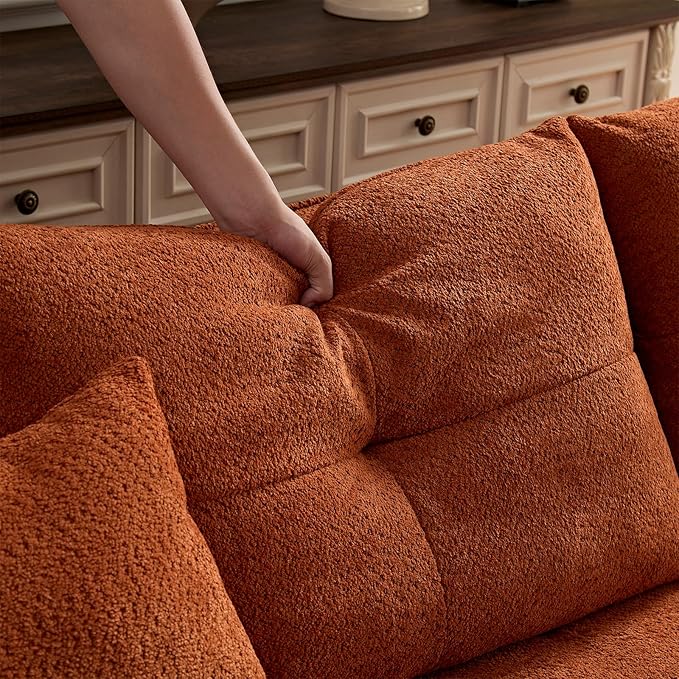 109" Sectional Curved Sofa, Boucle Fabric Upholstered Modern Couch, Oversized 3 Seater Minimalist Comfy Modular Deep Seat Sofas Set for Living Room, Home Office, Bedroom, Guestroom, Orange