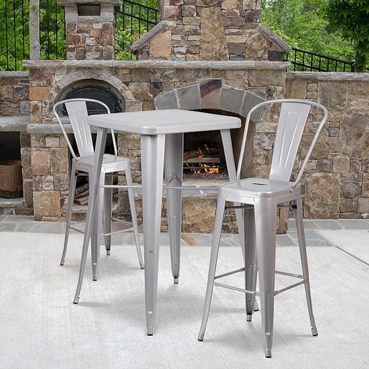 Flash Furniture Lily Commercial Grade 4 Pack 30" High Silver Metal Indoor-Outdoor Barstool with Removable Back