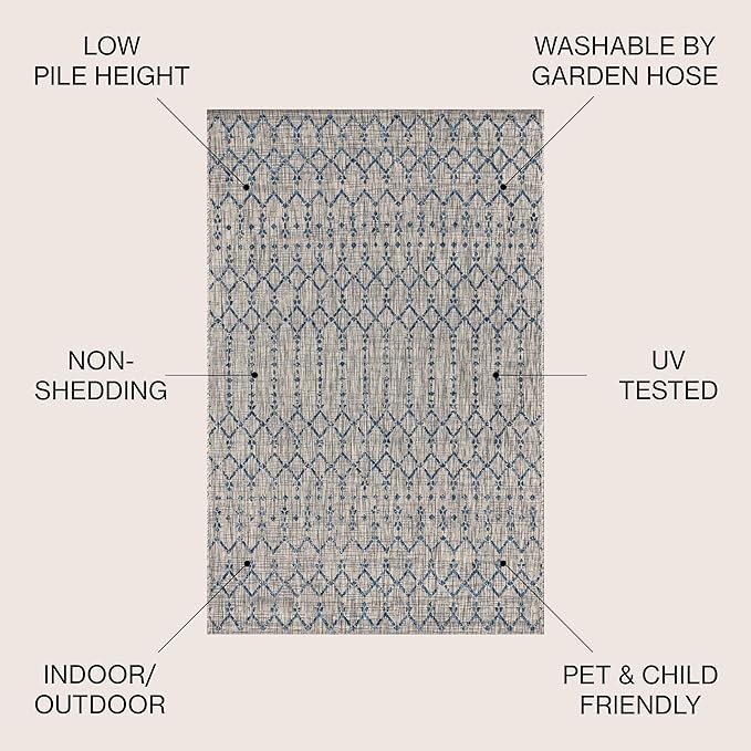 JONATHAN Y Moroccan Geometric Indoor Outdoor Square Area Rug 3X3 Light Gray/Navy, Ourika Textured Weave for Backyard, Patio, Porch, Easy-Cleaning, High Traffic, Pet-Friendly, Non-Shedding SMB108A-3SQ
