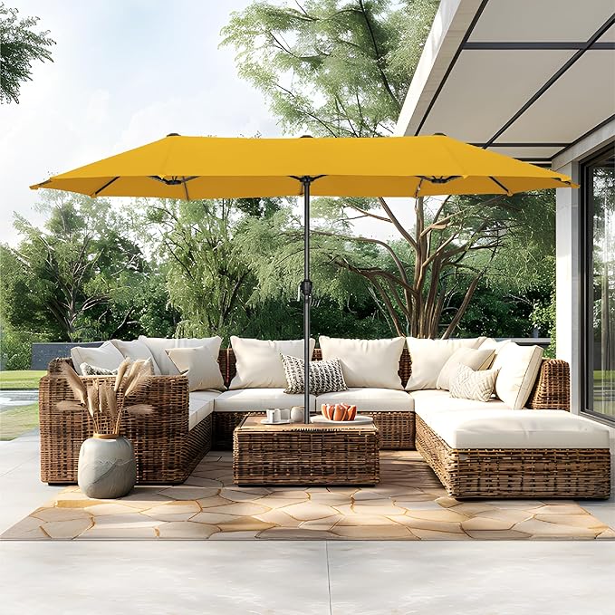 PHI VILLA 13ft Large Patio Umbrellas, Double-Sided Outdoor Market Rectangle Umbrella for Outside, Golden Yellow