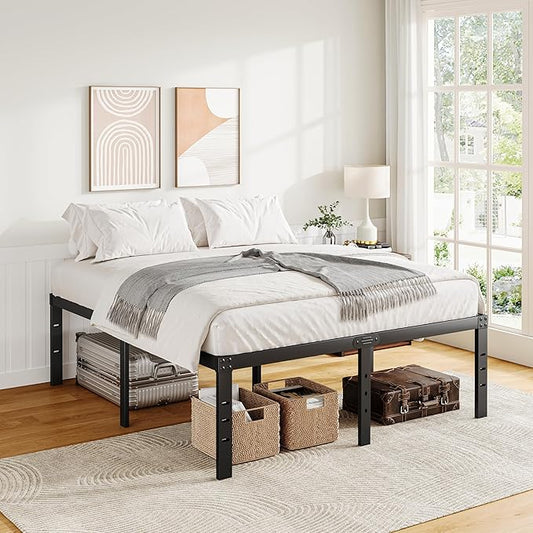 DTIG 18 Inch Queen Bed Frame No Box Spring Needed, Metal Platform Bed Frame Queen Size, Easy Assembly Heavy Duty Noise Free Tall Bed Frame, Black
