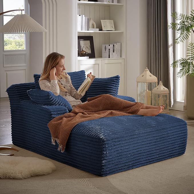 49.2" Full Foam Oversized Chaise Lounge Chair Cozy Cloud Couch, Modern Plush Corduroy Upholstered Sleeper Sofa Daybed with 3 Throw Pillows and Wide Armrest for Living Room, No Assembly Required