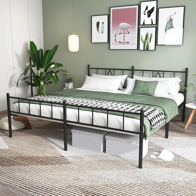 14 Inch California King Size Bed Frames with Headboard/Footboard, Under Bed Storage, Strong Metal Slats Support, No Box Spring Needed, Noise Free, Easy Assembly, Black
