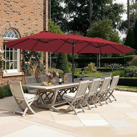 SUPERJARE 15FT Outdoor Umbrella for Patio, Double sided Pool Umbrellas with Fade Resistant Canopy, Large Table Umbrella for Deck, Market, Backyard - Burgundy(No Base)