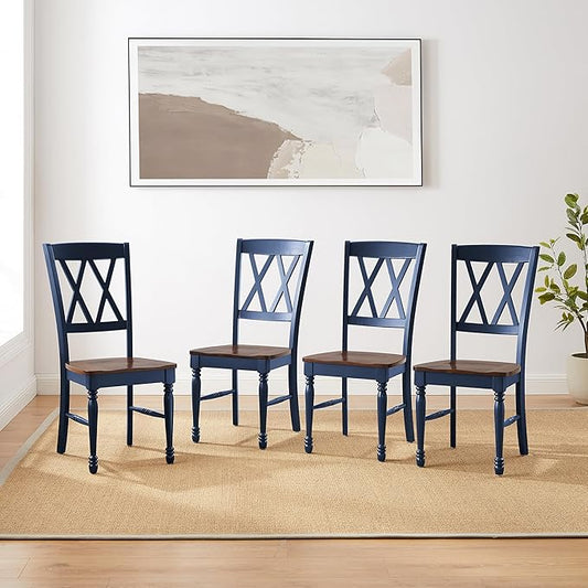 Crosley Furniture Shelby Traditional Wood X-Back Dining Room Chairs Set of 4, Kitchen Chair, Navy