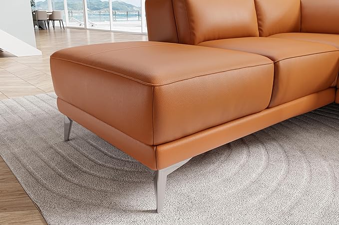 Valencia Pista 113" Full Leather Reclining Sectional Sofa with Left Hand Chaise | Power Recliner Chair, Nappa 11000 Leather | Sectional Couch for Living Room Furniture, Cognac