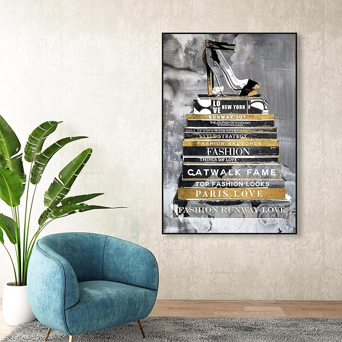 The Oliver Gal Artist Co. Fashion and Glam Wall Art Framed Canvas Prints 'Fashion Thoughts Noir Classic' Shoes