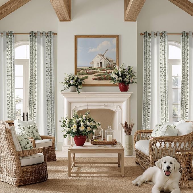 NICETOWN Sage Green Floral Embroidered Linen Curtains 84 inch Long - Gorgeous Drapes for Airy Living Room, Boho Style Bronze Grommet Heavy Linen Beautiful Home Decoration, W52 x L84, 2 Pcs