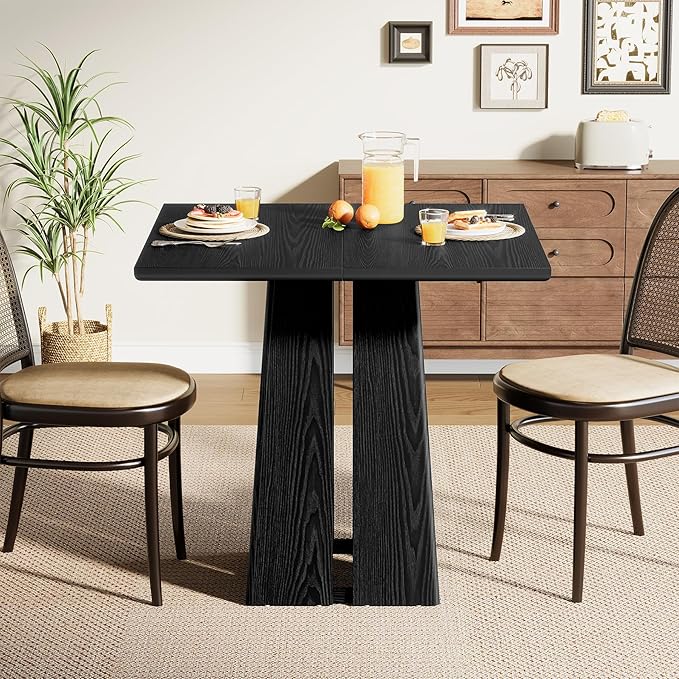 LITTLE TREE Wooden Square Dining Table 4 Sets, 31.5" Farmhouse Kitchen Table with Heavy-Duty Pedestal Base, Dinner Furniture for Dining Room, Living Room, Kitchen (1, Black)
