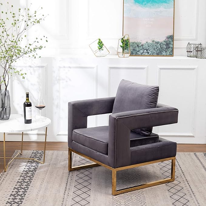 Roundhill Furniture Lenola Upholstered Accent Arm Chair, Gray 27.5D x 29.75W x 34.5H in