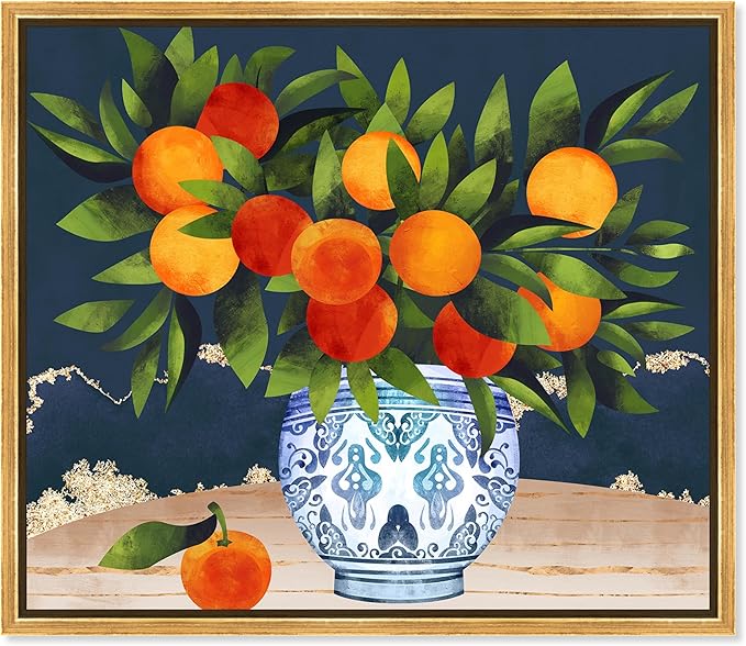 The Oliver Gal Artist Co. Food and Cuisine Wall Art Framed Canvas Prints 'Fruits and Porcelain' Fruits