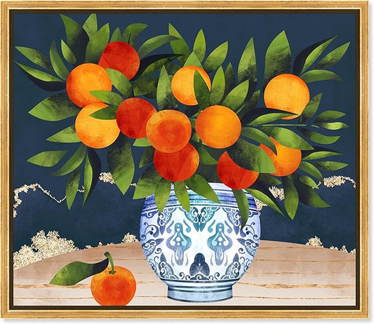 The Oliver Gal Artist Co. Food and Cuisine Wall Art Framed Canvas Prints 'Fruits and Porcelain' Fruits